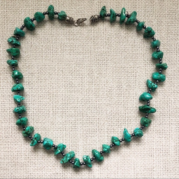 Turquoise Nugget Hematite Bead Necklace - Picture 5 of 13